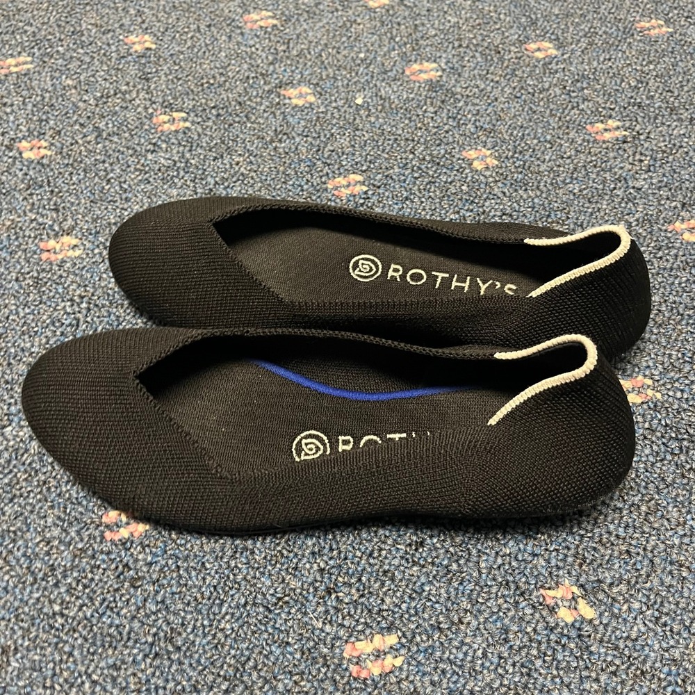 Rothys The Flat Black Solid Rounded Toe Knit Ball… - image 3